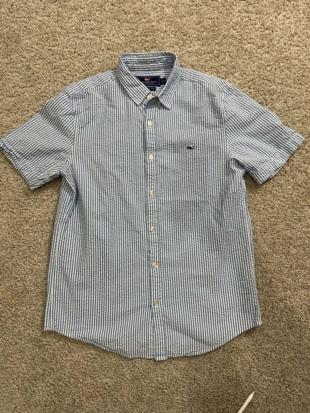 Vineyard Vines Slim Fit Blue White Seersucker Short Sleeve Button Down